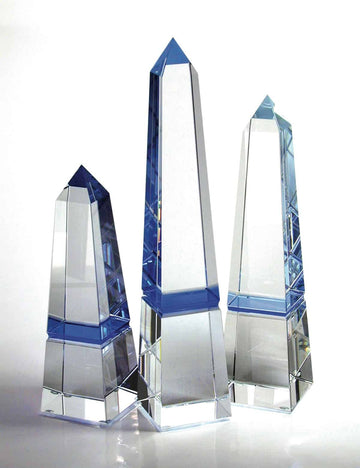 Blue Abyss Obelisk Award customizable with texts and logos, engraved blue obelisk tower crystal award for corporate events